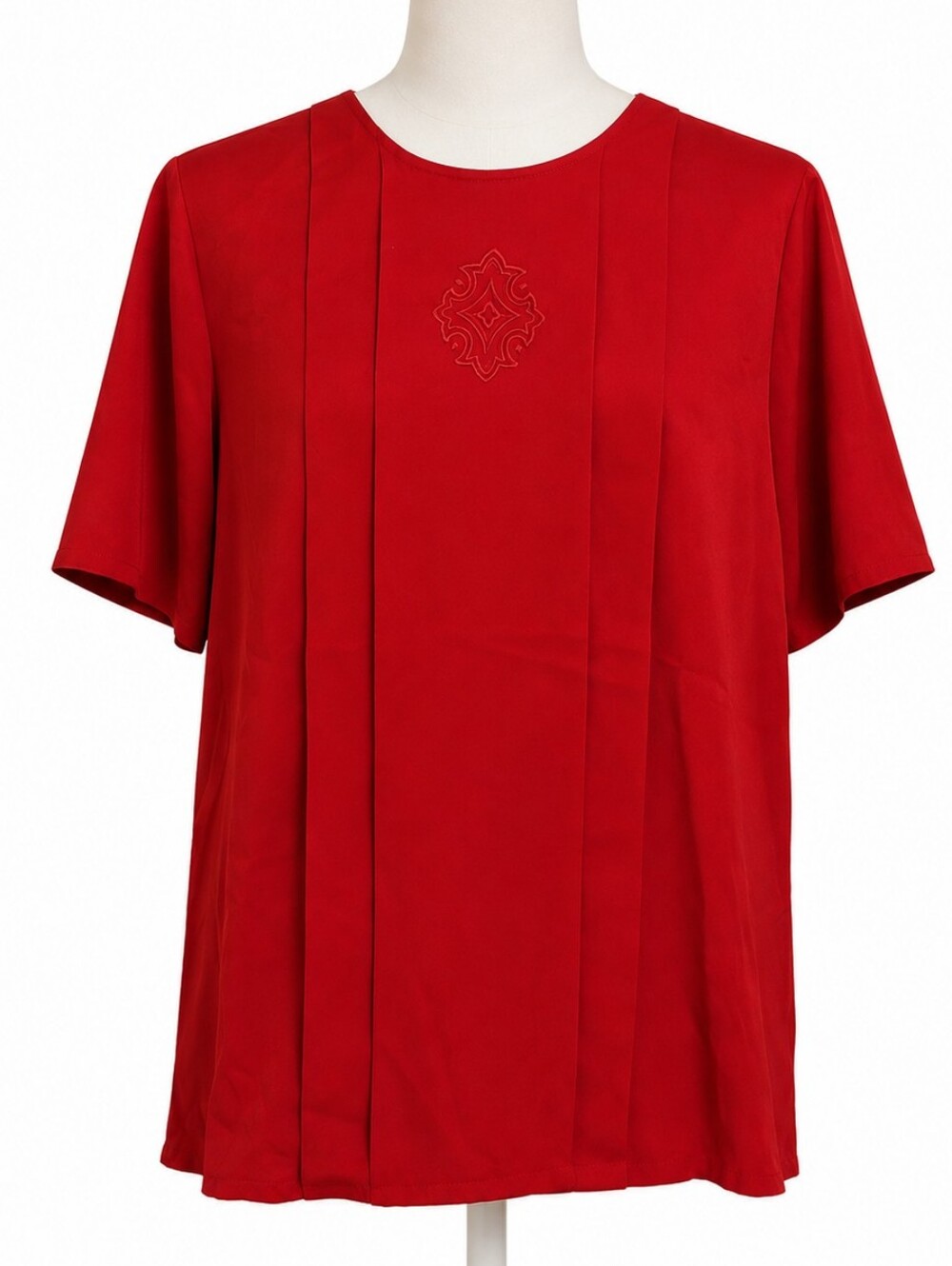 Susan Hutton Women's Red Pleated Blouse Size Small Short Sleeve Career Top